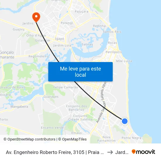 Av. Engenheiro Roberto Freire, 3105 | Praia Shopping to Jardins map