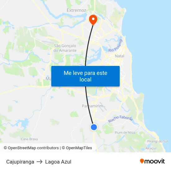 Cajupiranga to Lagoa Azul map