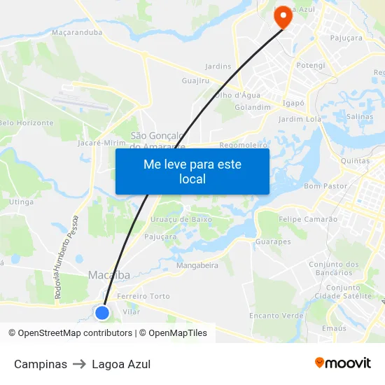 Campinas to Lagoa Azul map