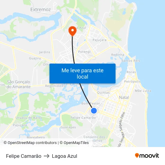 Felipe Camarão to Lagoa Azul map