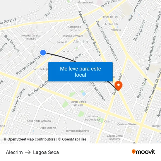 Alecrim to Lagoa Seca map