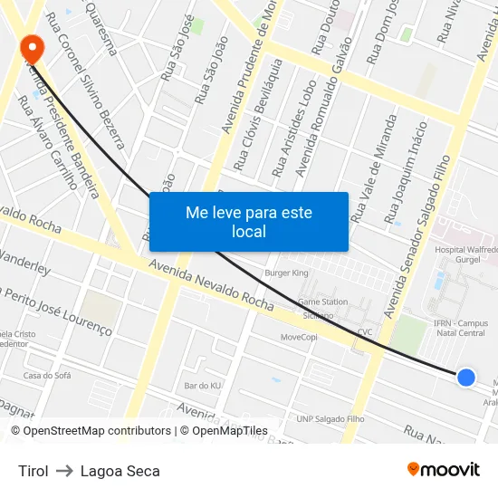 Tirol to Lagoa Seca map
