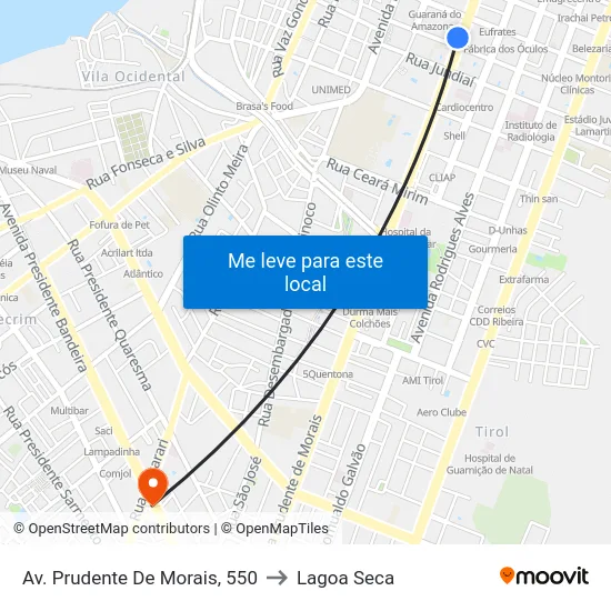 Av. Prudente De Morais, 550 to Lagoa Seca map
