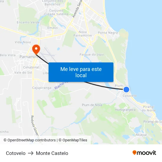 Cotovelo to Monte Castelo map