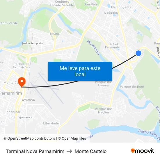 Terminal Nova Parnamirim to Monte Castelo map