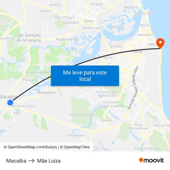 Macaíba to Mãe Luiza map