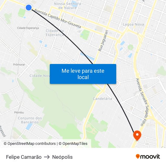 Felipe Camarão to Neópolis map