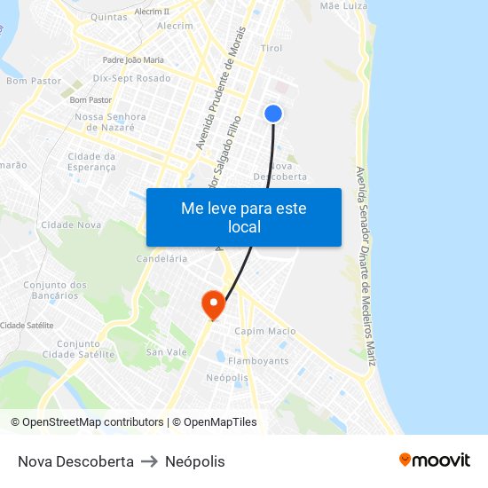 Nova Descoberta to Neópolis map