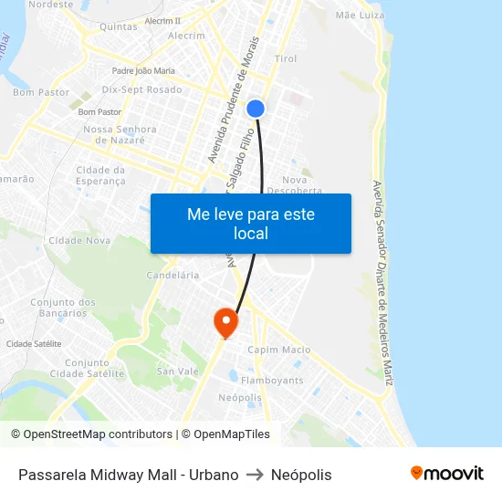 Passarela Midway Mall - Urbano to Neópolis map