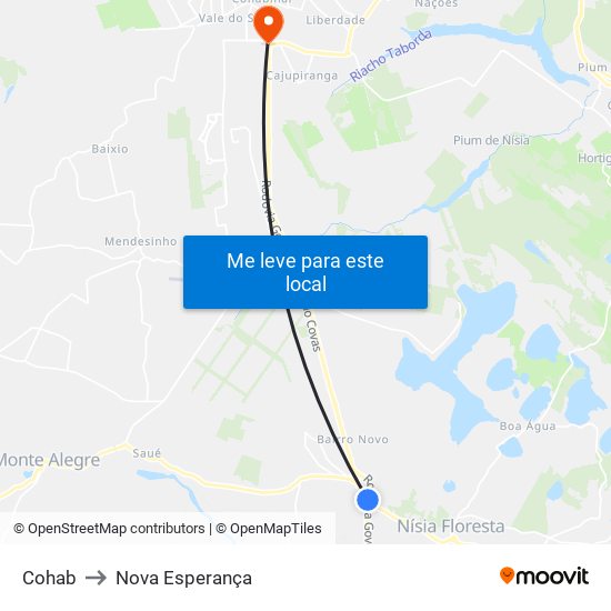 Cohab to Nova Esperança map