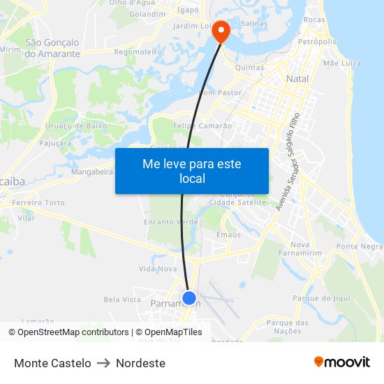 Monte Castelo to Nordeste map