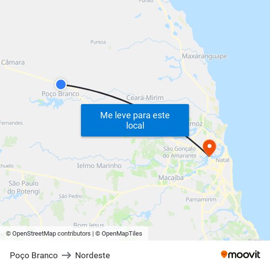 Poço Branco to Nordeste map