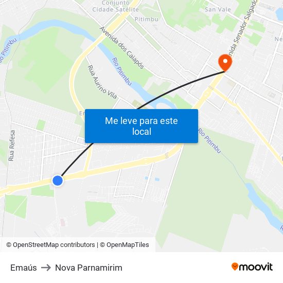 Emaús to Nova Parnamirim map
