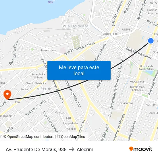 Av. Prudente De Morais, 938 to Alecrim map