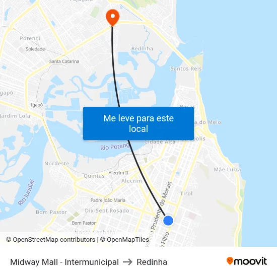 Midway Mall - Intermunicipal to Redinha map