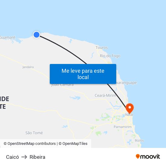 Caicó to Ribeira map
