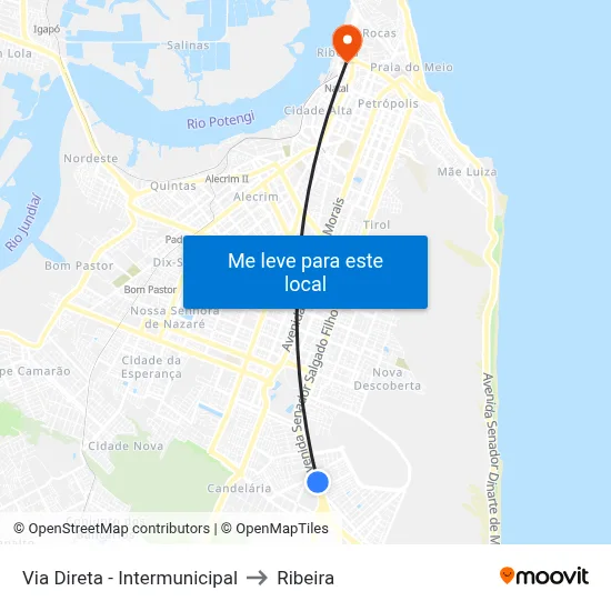 Via Direta - Intermunicipal to Ribeira map