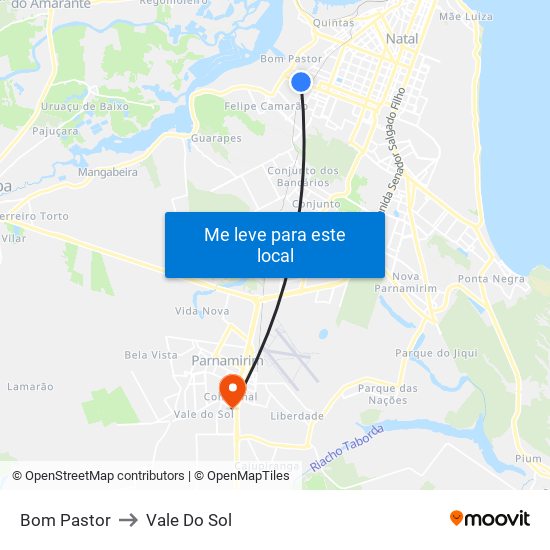 Bom Pastor to Vale Do Sol map