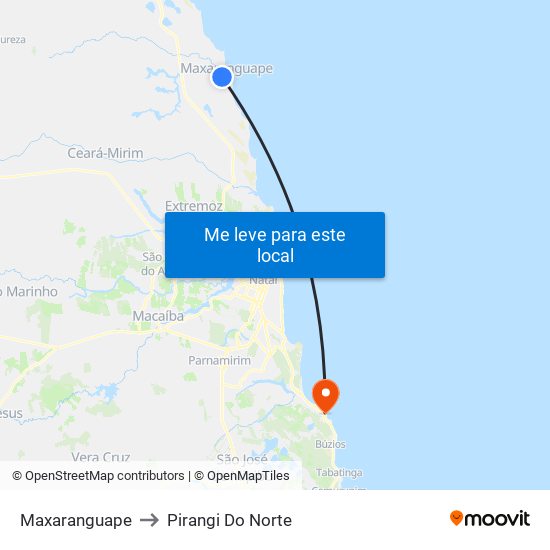 Maxaranguape to Pirangi Do Norte map