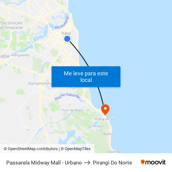 Passarela Midway Mall - Urbano to Pirangi Do Norte map
