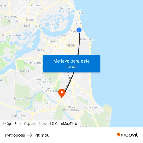 Petrópolis to Pitimbu map