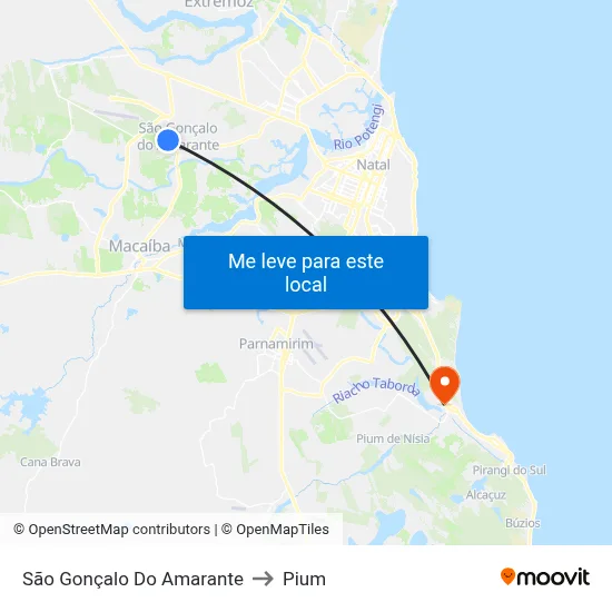 São Gonçalo Do Amarante to Pium map