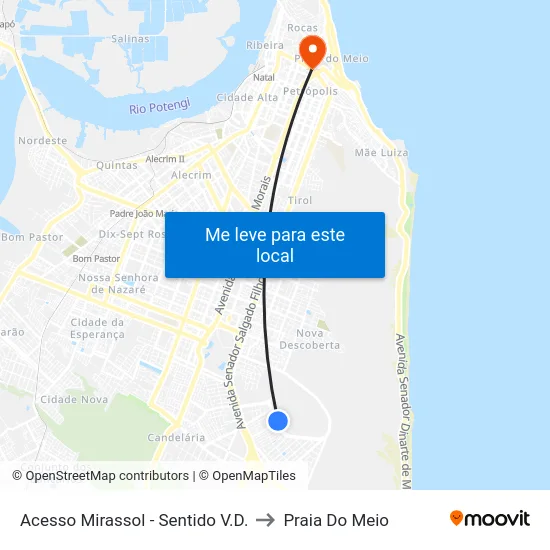 Acesso Mirassol - Sentido V.D. to Praia Do Meio map