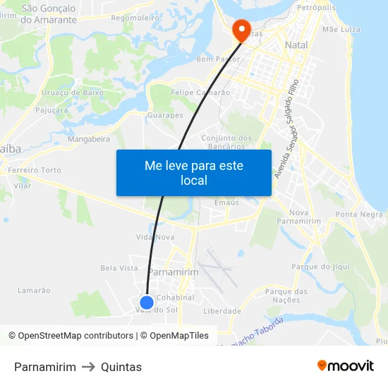 Parnamirim to Quintas map