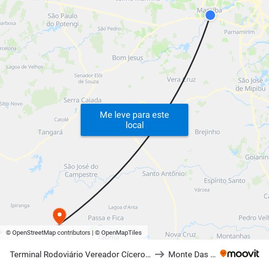 Terminal Rodoviário Vereador Cícero Martins De Macedo | Macaíba to Monte Das Gameleiras map