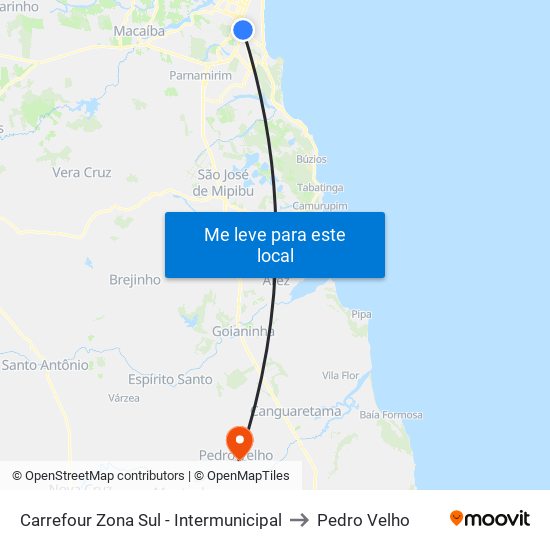 Carrefour Zona Sul - Intermunicipal to Pedro Velho map