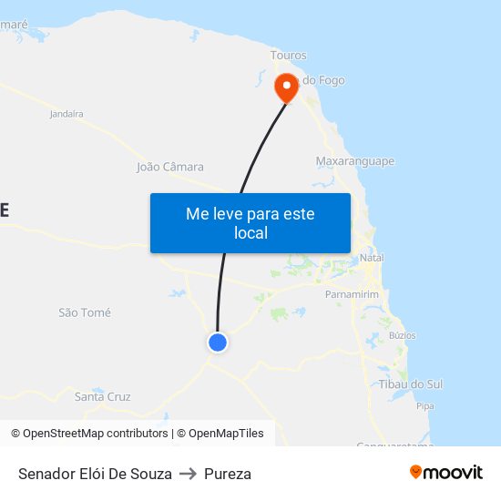 Senador Elói De Souza to Pureza map