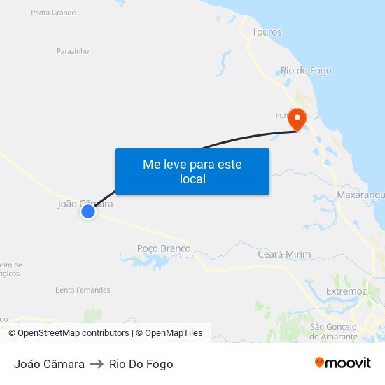 João Câmara to Rio Do Fogo map