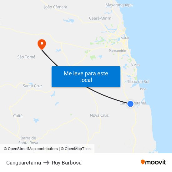 Canguaretama to Ruy Barbosa map