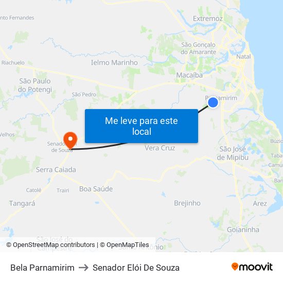 Bela Parnamirim to Senador Elói De Souza map