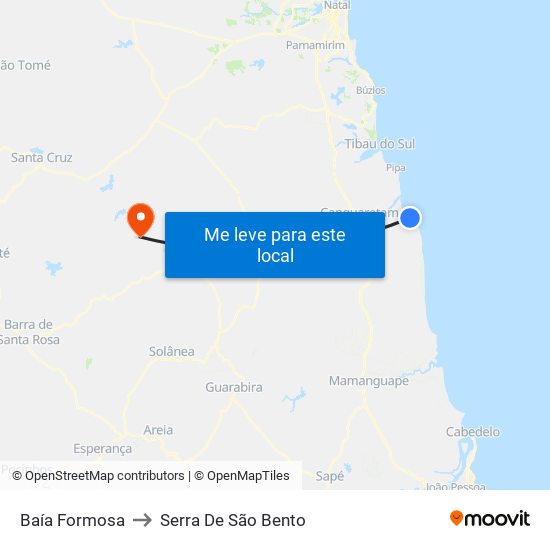 Baía Formosa to Serra De São Bento map