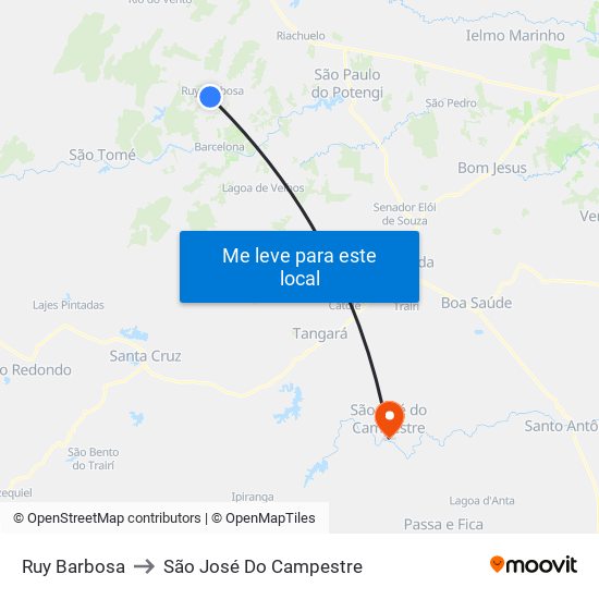 Ruy Barbosa to São José Do Campestre map