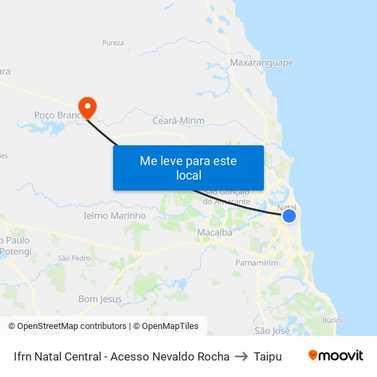 Ifrn Natal Central - Acesso Nevaldo Rocha to Taipu map