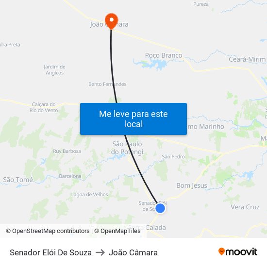 Senador Elói De Souza to João Câmara map
