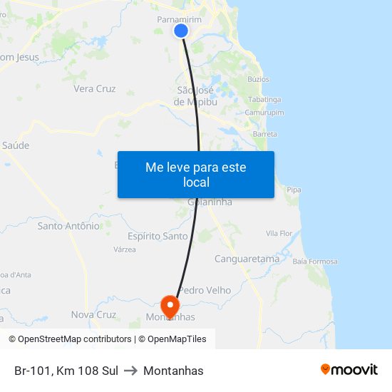 Br-101, Km 108 Sul to Montanhas map