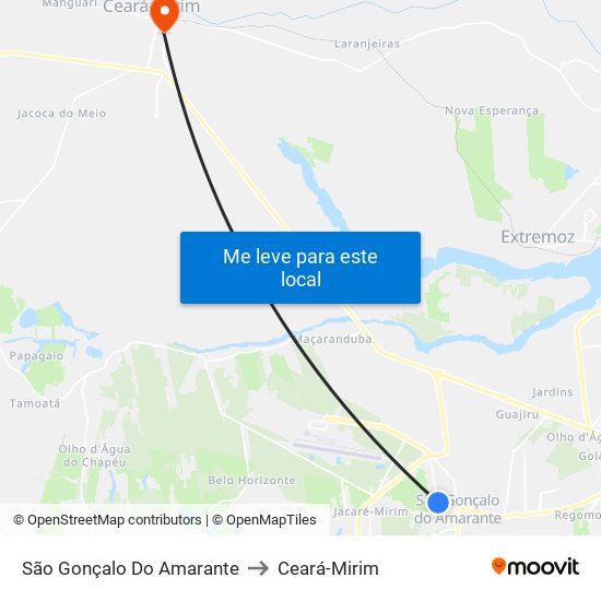 São Gonçalo Do Amarante to Ceará-Mirim map