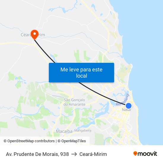 Av. Prudente De Morais, 938 to Ceará-Mirim map