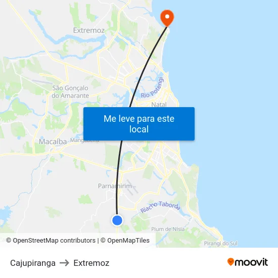 Cajupiranga to Extremoz map