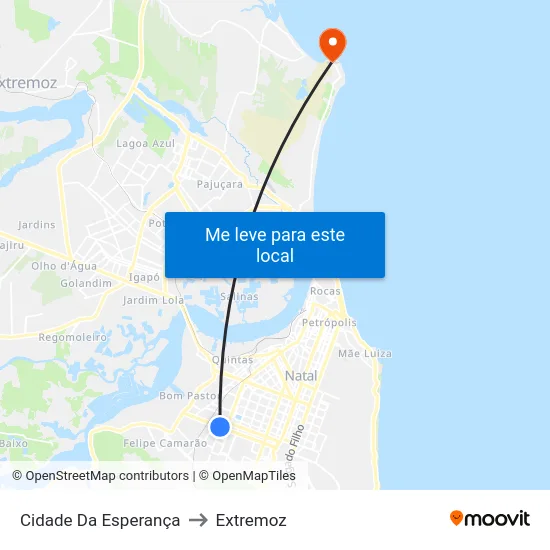 Cidade Da Esperança to Extremoz map