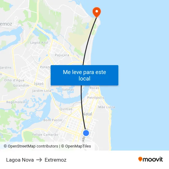 Lagoa Nova to Extremoz map