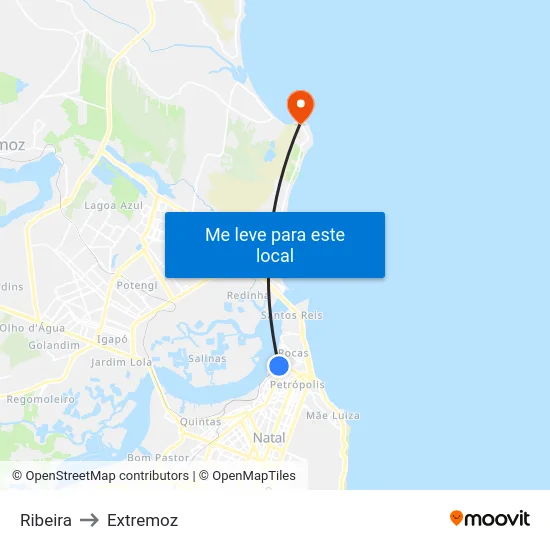 Ribeira to Extremoz map