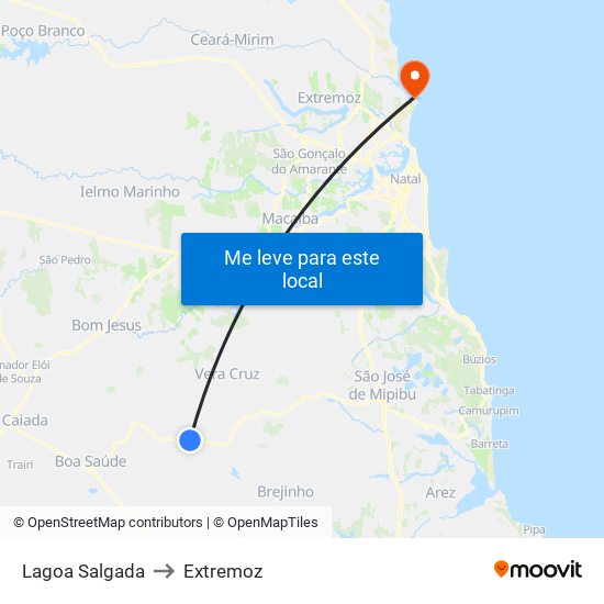 Lagoa Salgada to Extremoz map