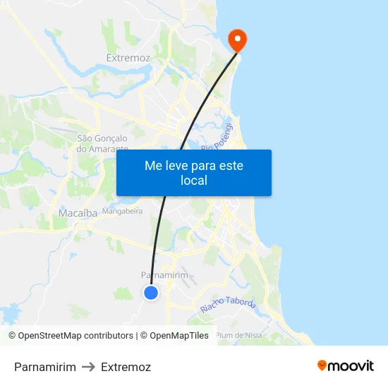 Parnamirim to Extremoz map
