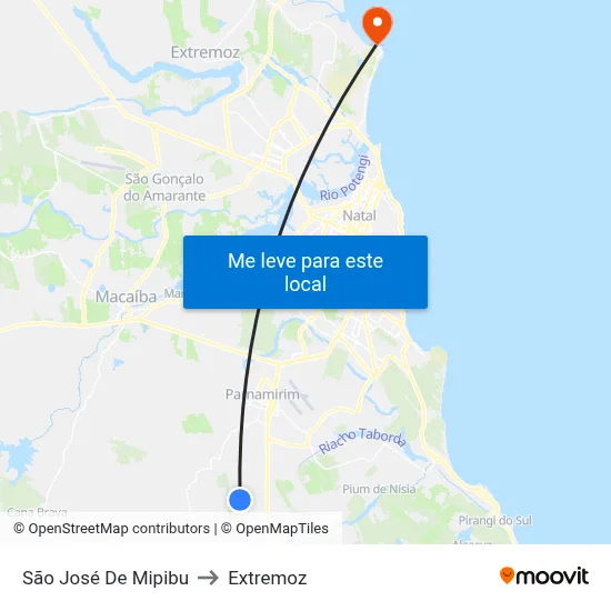 São José De Mipibu to Extremoz map