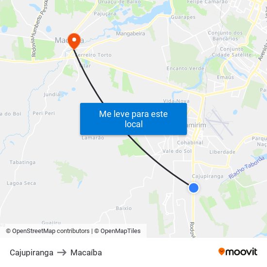 Cajupiranga to Macaíba map