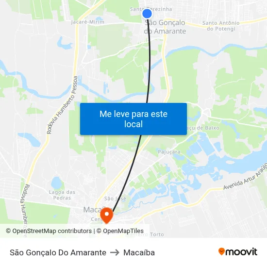 São Gonçalo Do Amarante to Macaíba map